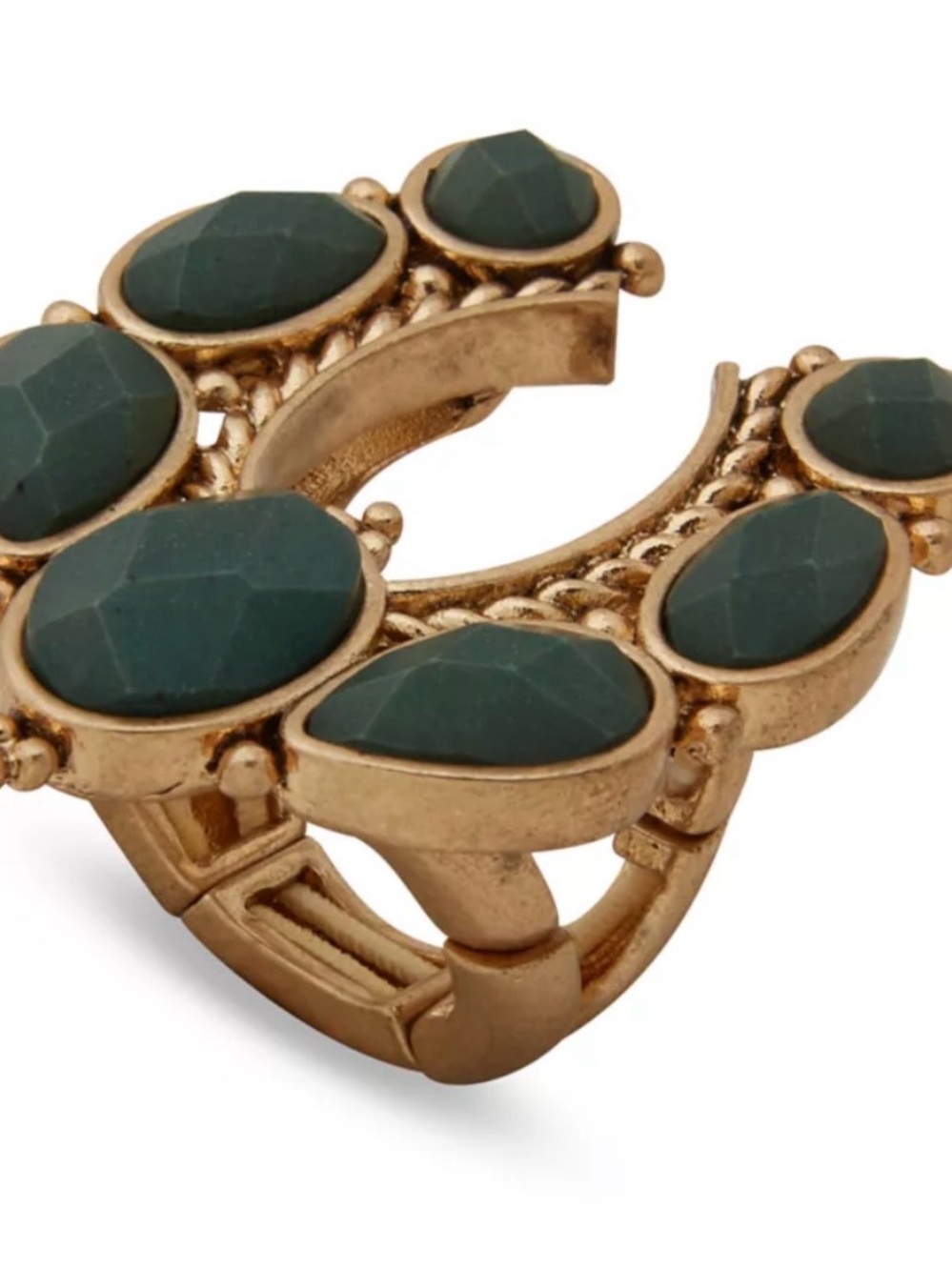 Gold-Tone Ring with Dark Green Faceted Stones - Women Jewelry